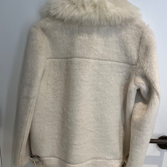 Zara Off White Faux Fur Aviator Biker Jacket XS - Picture 4 of 4